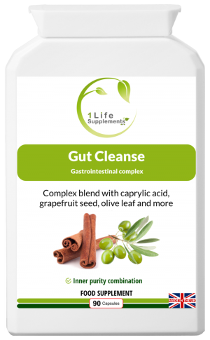 Gut Cleanse, anti-parasitic, anti-bacterial, anti-microbial, anti-fungal, anti-viral, parasites, flukes, worms, intestinal worms, parasitic cleanse, gastrointestinal, diarrhoea, IBS, Irritable Bowel Syndrome, herpes, acne, eczema, colon cleansing, carrageenan, magnesium caprylate, cinnamon bark, cloves, shiitake mushroom, garlic, glucomannan, pumpkin seed, chicory root, grapefruit seed, cayenne, fenugreek seed, olive leaf, worms, flukes, anti-worm