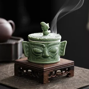 Sanxingdui-Inspired Ceramic Incense Burner – Divine Eye Mask Design
