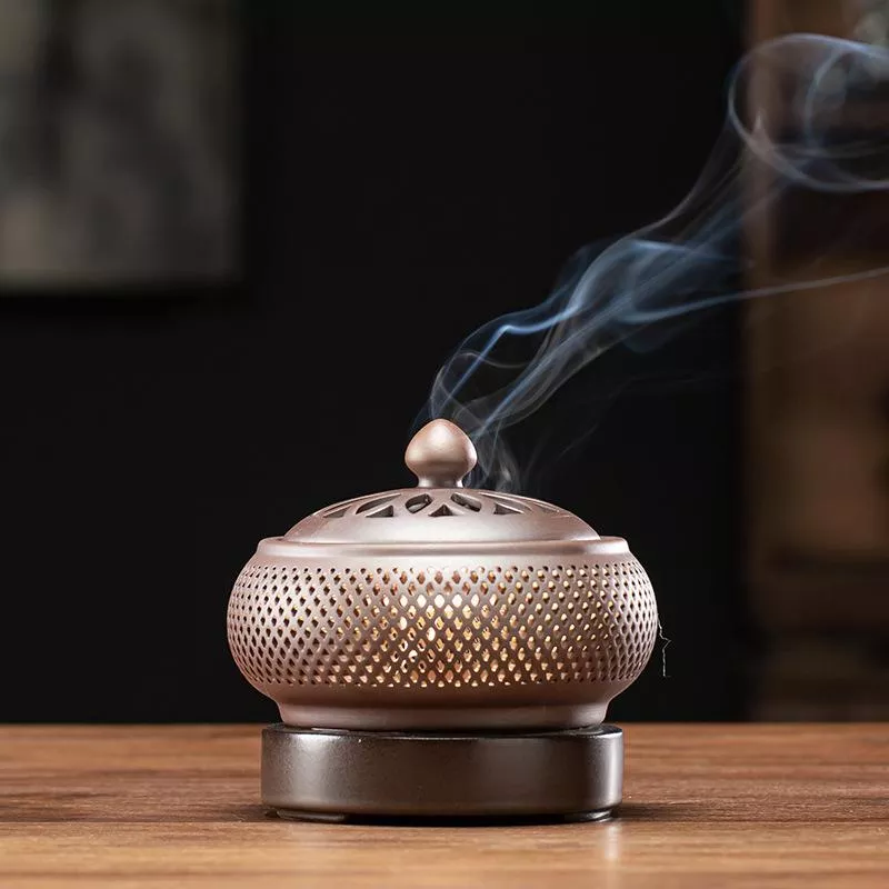 Elegant Sandalwood Electronic Incense Burner with Night Light & Tea Warmer – view 2