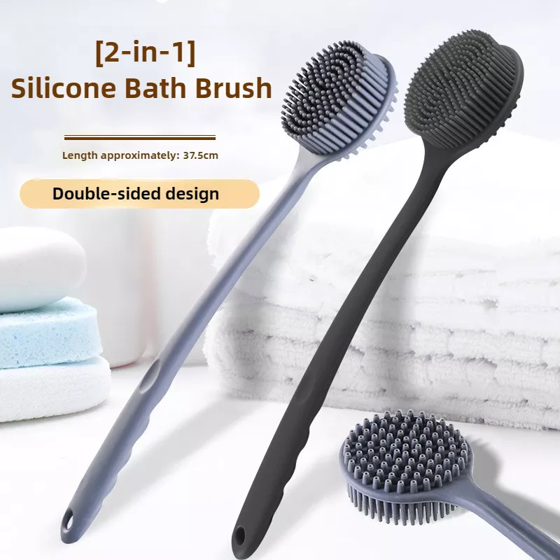 Soft Silicone Back Scrubbing Brush with Handle for Exfoliation and Massage