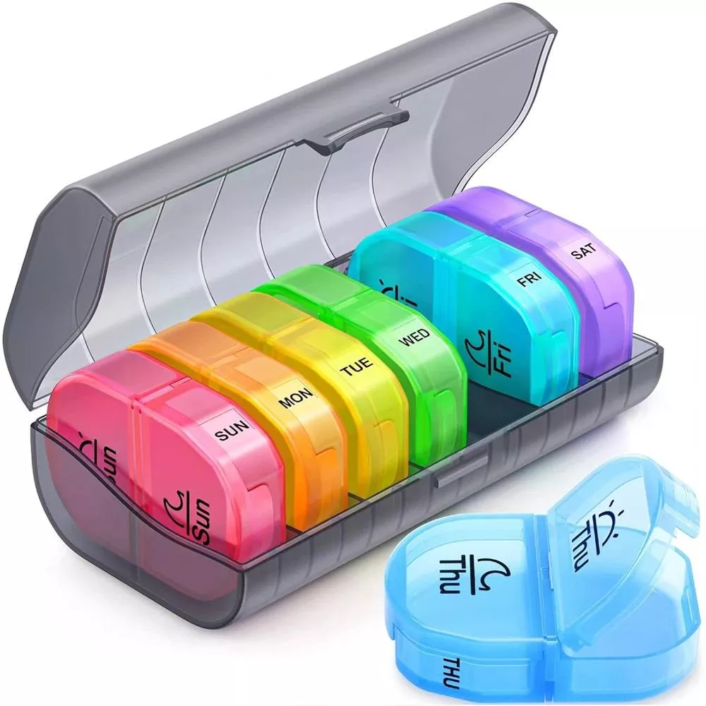 Weekly AM/PM Pill Organizer with Detachable Compartments